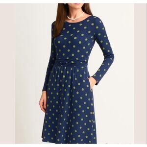 Boden Abigail Jersey Long Sleeve A Line Dress Pockets Polka Dot Modest Preppy 6